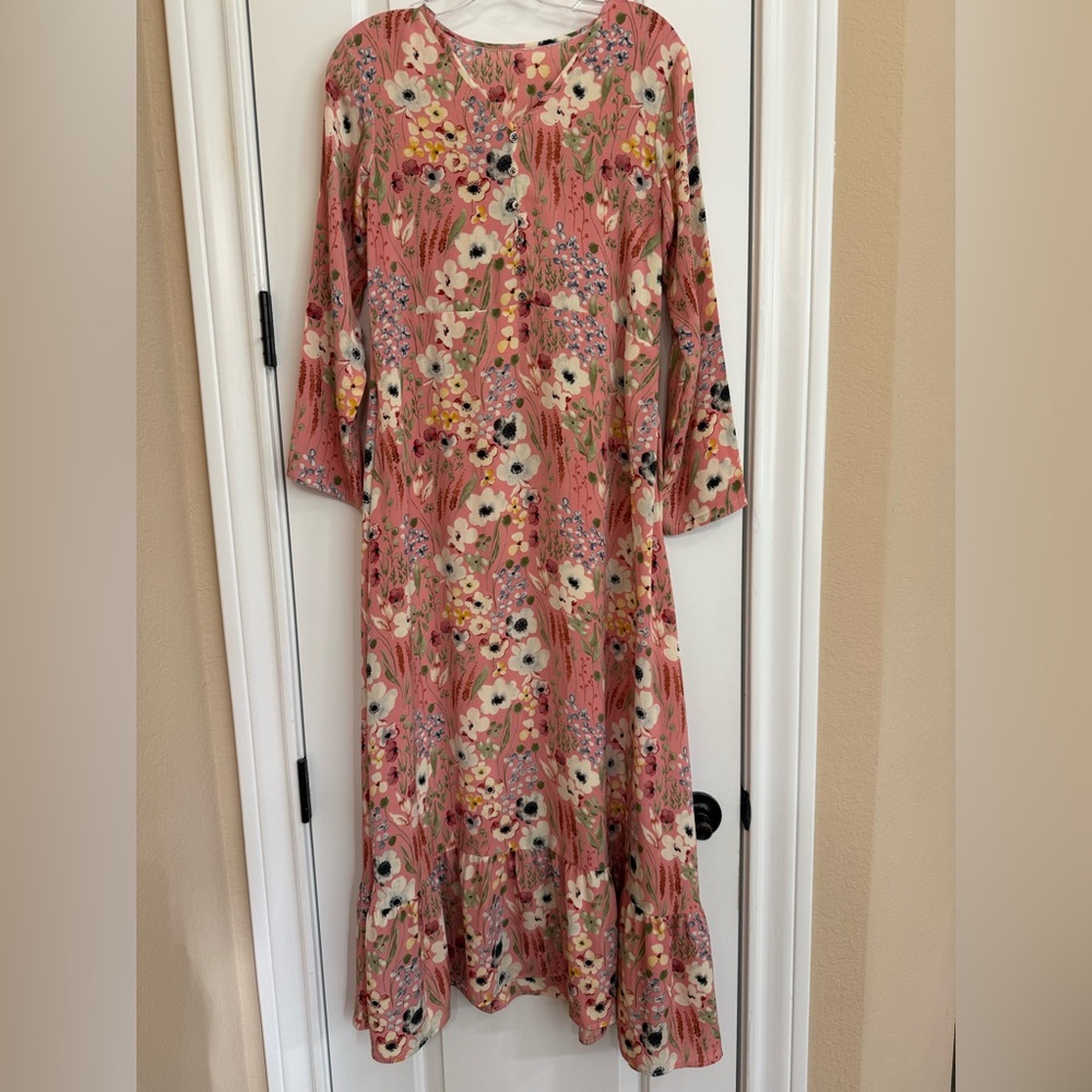 Floral Maxi Dress in Dusty Rose - Long Sleeve